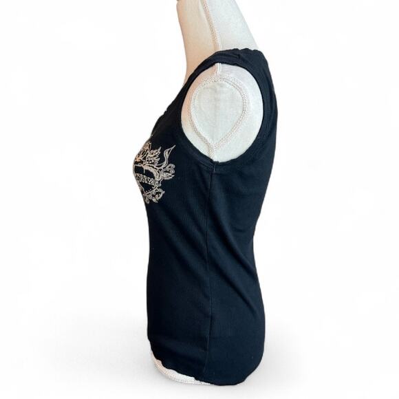 Y2K black rhinestone tank top bling roses and heart biker motorcycle casual - Picture 4 of 7